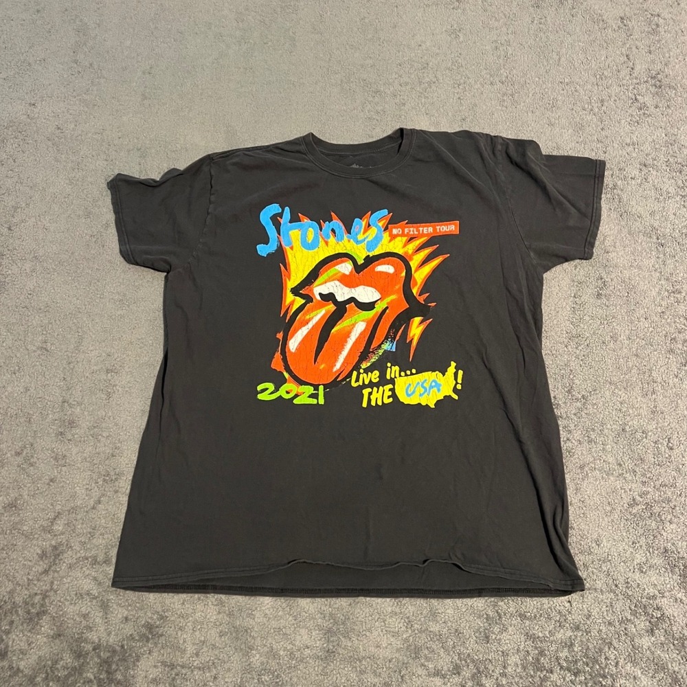 Rolling Stones 2021 No Filter Tour T-Shirt Mens XL Black Concert Graphic Tee